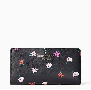 staci large slim bifold wallet - black flowers